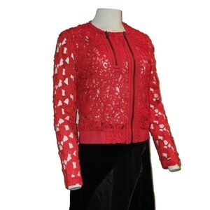 NWT Elie Tahari Women's Suri Jacket Red Floral Lace Size Small 4-6  $400.00